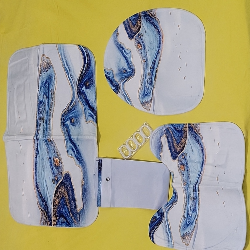 4 Pcs Shower Curtain Set with Non-Slip Rugs Toilet Lid Cover and Bath Mat,